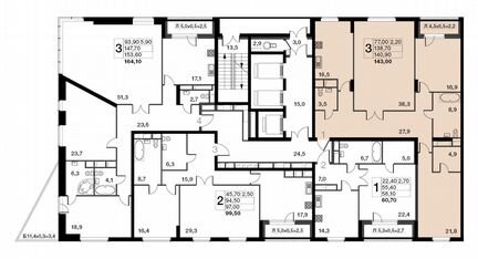 3-к квартира, 140.9 м², 22/22 эт.