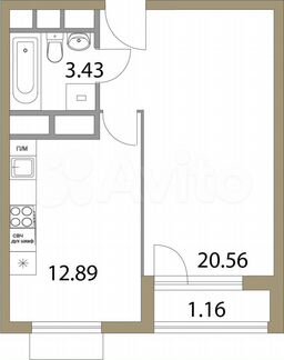 1-к квартира, 38 м², 19/20 эт.