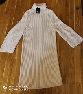 Белое шерстяное платье-туника massimo dutti
