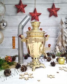 Самовар на дровах латунный Тула