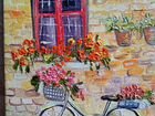 Картина маслом велосипед с цветами