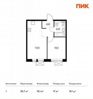 1-к квартира, 35.7 м², 17/17 эт.