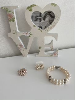 Браслет,серьги,кольцо из жемчуга