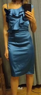 Платье- футляр, атласное, цвет морской волны. р.42