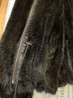 Вязаная норковая курточка с капюшоном, с карманами