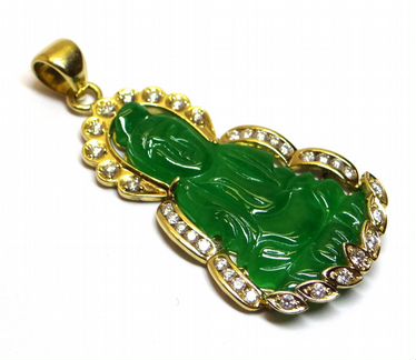 Крупный золотой кулон Будда, нефрит, бриллианты