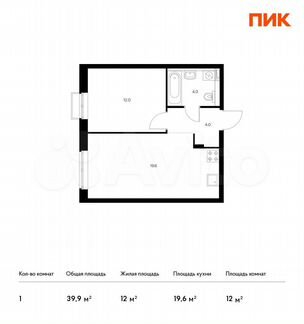 1-к квартира, 39.9 м², 4/26 эт.