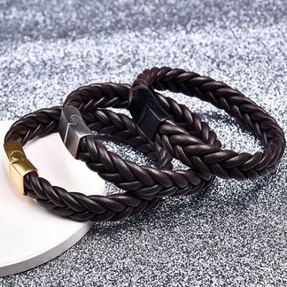 Браслет кожаный плетеный коричневый LTH109